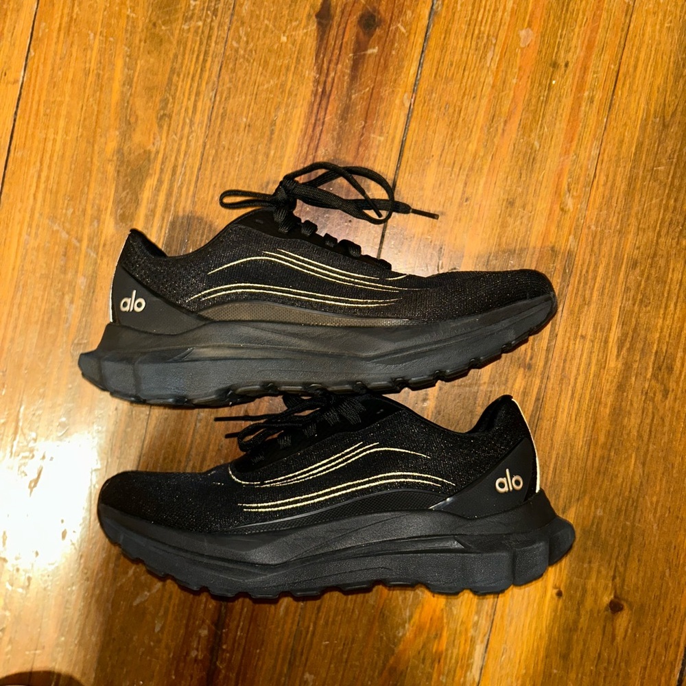 ALO Yoga Black and Gold Athletic Shoes